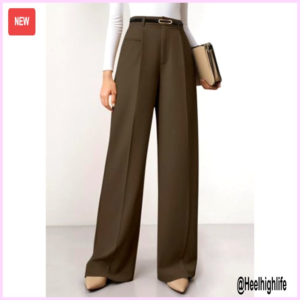 Wide Leg Palazzo Pants High Waisted Business Casual Work Trousers - Picture 2 of 7